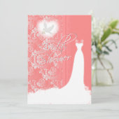 Invitation Mariage élégant corail damassé Shower (Debout devant)