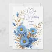 Invitation Mariage élégant Cornflower Blue Gold Florals (Devant)