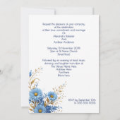 Invitation Mariage élégant Cornflower Blue Gold Florals (Dos)