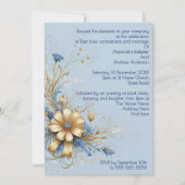 Invitation Mariage élégant Cornflower Blue Gold Flowers (Dos)