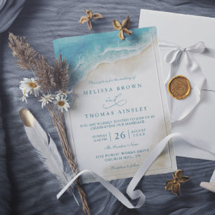 Invitation Mariage élégant côtier plage océan aquarelle