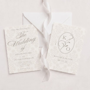 Invitation Mariage Élégant Crème et Dentelle d'Ivoire