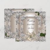 Invitation Mariage Élégant Crème Rose Argent Blanc (Devant / Derrière)