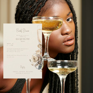 Invitation Mariage Élégant Crème Roses Séchées Champagne