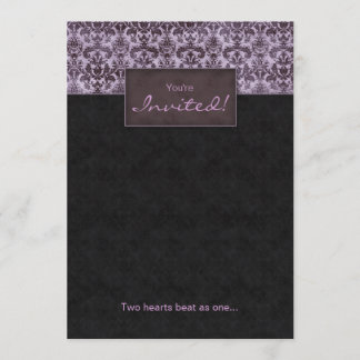 Invitation Mariage Élégant Damas Violet Noir