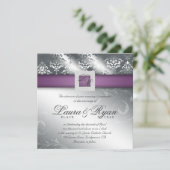 Invitation Mariage élégant Damask Jewel Purple Argent (Debout devant)