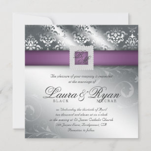 Invitation Mariage élégant Damask Jewel Purple Argent