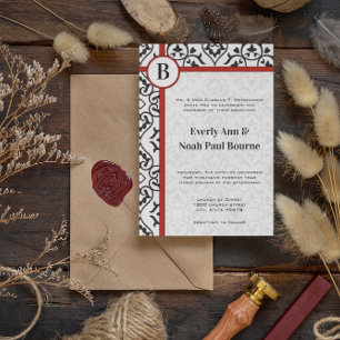 Invitation Mariage Élégant Damassé Bordures Latérales avec Ga