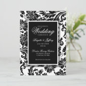 Invitation Mariage élégant damassé noir et blanc (Debout devant)