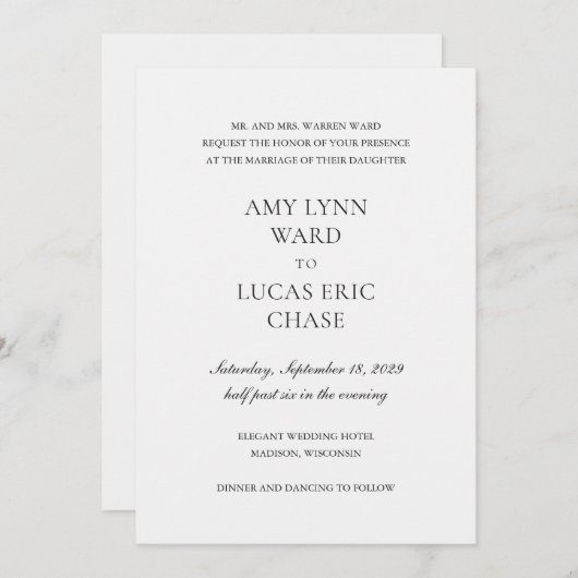 Invitation Mariage élégant d'Amy (Devant / Derrière)