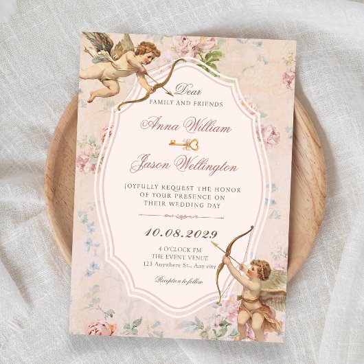 Invitation Mariage élégant d'anges romantiques classiques vin