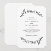 Invitation Mariage élégant dans le jardin. Botanique noire et (Devant / Derrière)