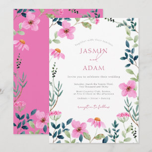Invitation Mariage Élégant dans un Jardin de Fleurs Sauvages