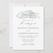 Invitation Mariage Élégant dans une Grange Rustique Verte (Devant)