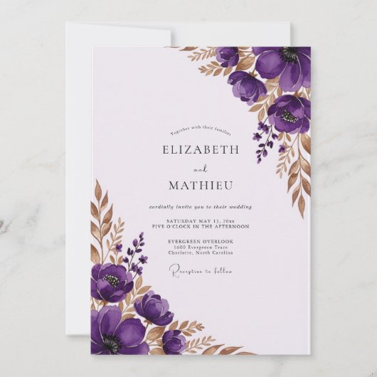 Invitation Mariage élégant d'automne violet (Devant)