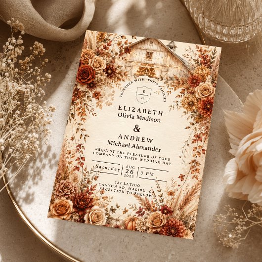 Invitation Mariage Élégant de Barn d'Automne