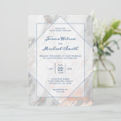Invitation Mariage élégant de bleu marine d'or de marbre (Debout devant)