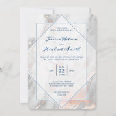 Invitation Mariage élégant de bleu marine d'or de marbre (Devant)