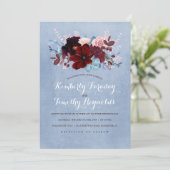 Invitation Mariage élégant de Bourgogne et Dusty Blue Floral (Debout devant)