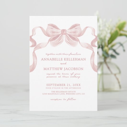 Invitation Mariage élégant de Bow blanc rose blanc (Debout devant)