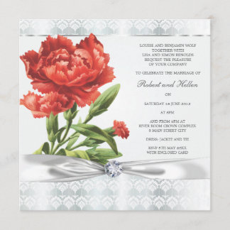Invitation Mariage élégant de Diamant d'argent et de Fleur ro