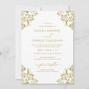 Invitation Mariage Élégant de Fêtes d'Hiver en Or