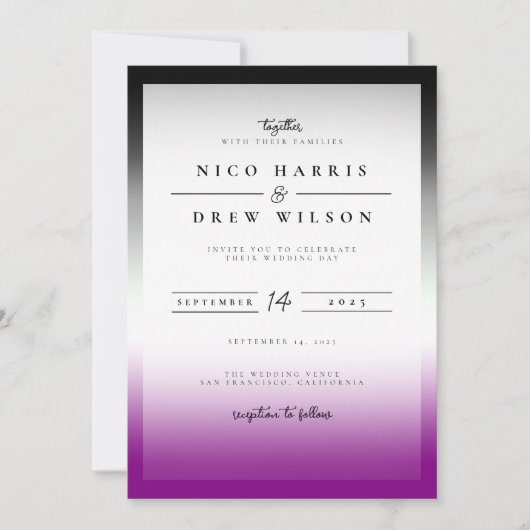 Invitation Mariage élégant de fierté asexuelle (Devant)
