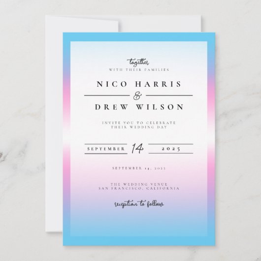 Invitation Mariage élégant de fierté trans (Devant)