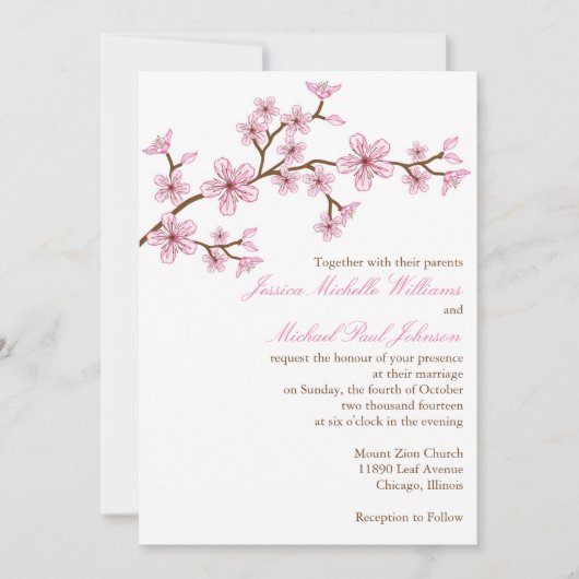 Invitation Mariage élégant de fleurs de cerisier (Devant)