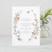Invitation Mariage élégant de jardin bleu foncé rose rose (Debout devant)