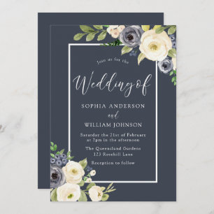 Invitation Mariage élégant de la Marine et de la Flore blanch