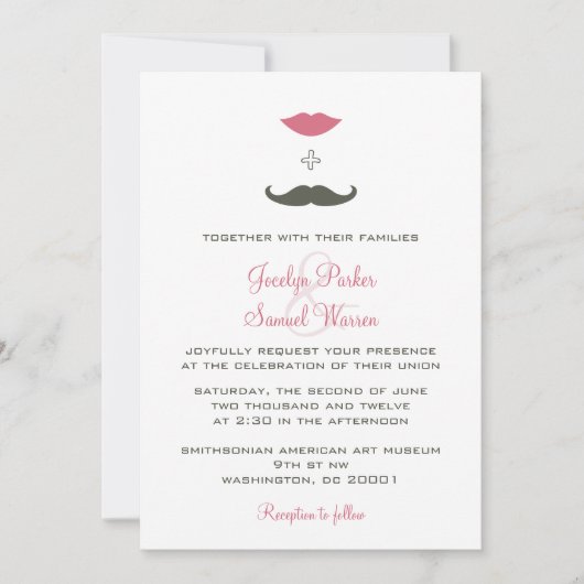Invitation Mariage élégant de la Moustache et des lèvres (Devant)