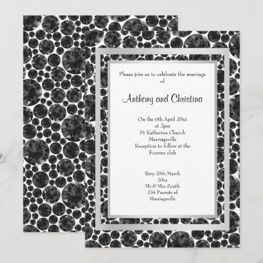 INVITATION MARIAGE ÉLÉGANT DE L'ARGENT NOIR DU DIAMOND DE COU (Devant / Derrière)