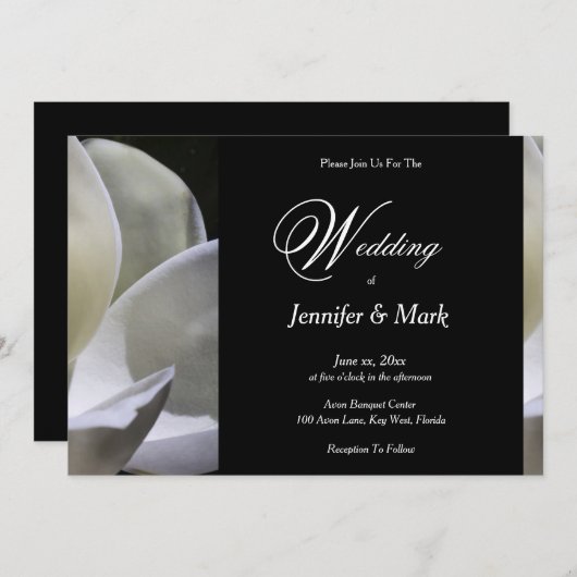 Invitation Mariage élégant de Magnolia blanche (Devant / Derrière)