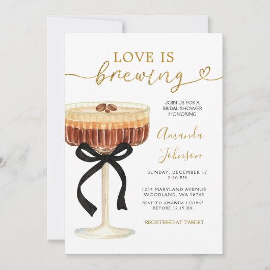 Invitation Mariage élégant de martini de café moderne doré (Devant)
