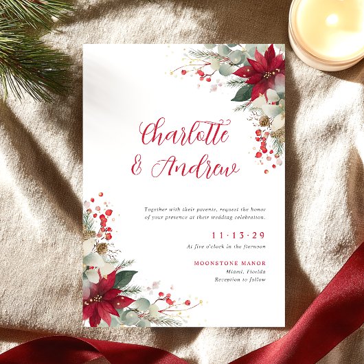 Invitation Mariage élégant de Noël Floral