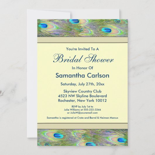 Invitation Mariage élégant de paon doré (Devant)
