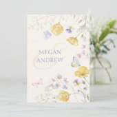 Invitation Mariage élégant de papillons floraux sauvages (Debout devant)