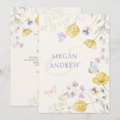 Invitation Mariage élégant de papillons floraux sauvages (Devant / Derrière)