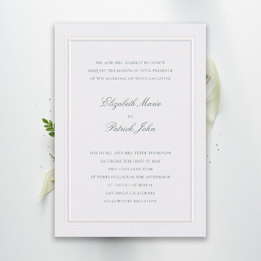 Invitation Mariage Élégant de Perle Verte Classique Moderne F