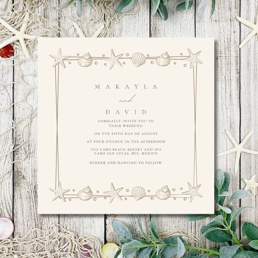 Invitation Mariage élégant de plage côtière aux coquillages