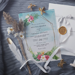 Invitation Mariage élégant de plage de fleurs tropicales avec