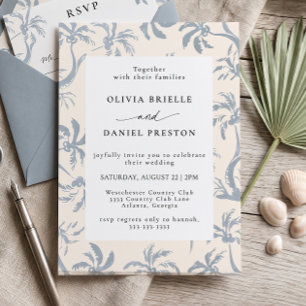 Invitation Mariage élégant de plage tropicale côtière bleu po