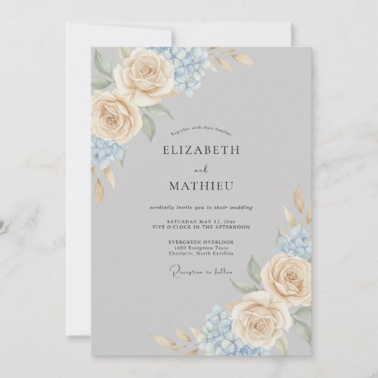 Invitation Mariage Élégant de Printemps Gris (Devant)