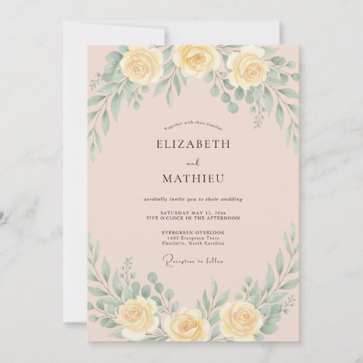 Invitation Mariage Élégant de Printemps Jaune (Devant)