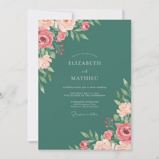Invitation Mariage Élégant de Printemps Teal (Devant)