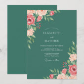 Invitation Mariage Élégant de Printemps Teal (Devant / Derrière)