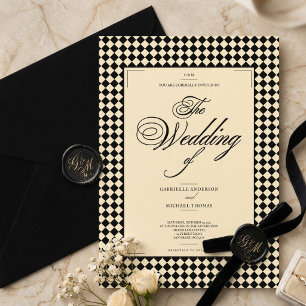Invitation Mariage élégant de style Old Money noir et ivoire