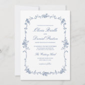 Invitation Mariage élégant de style victorien Bleu Floral (Devant)