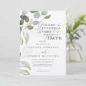 Invitation Mariage élégant de succulente avec verdure d'eucal (Debout devant)